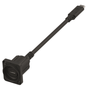 Neutrik NAUSBC-5G-FL25 USB-C Hun D-Size Chassis stik til Han kabelstik med 25cm kabel - Sort