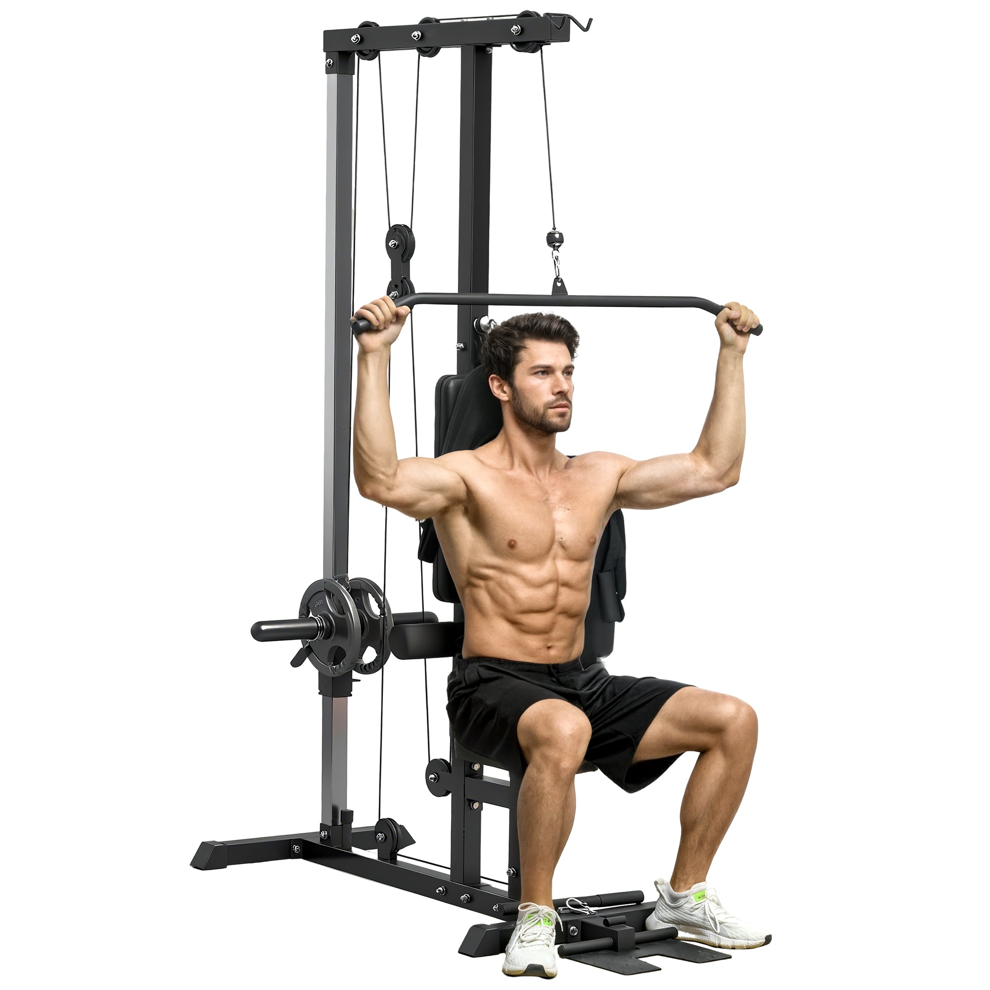 Home power rack, romaskine, uden vægte, fitnessudstyr til hjemmet, stål, kunstlæder, sort