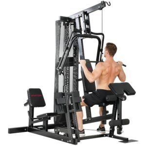 Power rack fitnessstation med lat pulldown, butterfly bar, 65 kg vægte, reb op til 120 kg